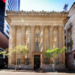 Street view of the Masonic Memorial temple, Brisbane